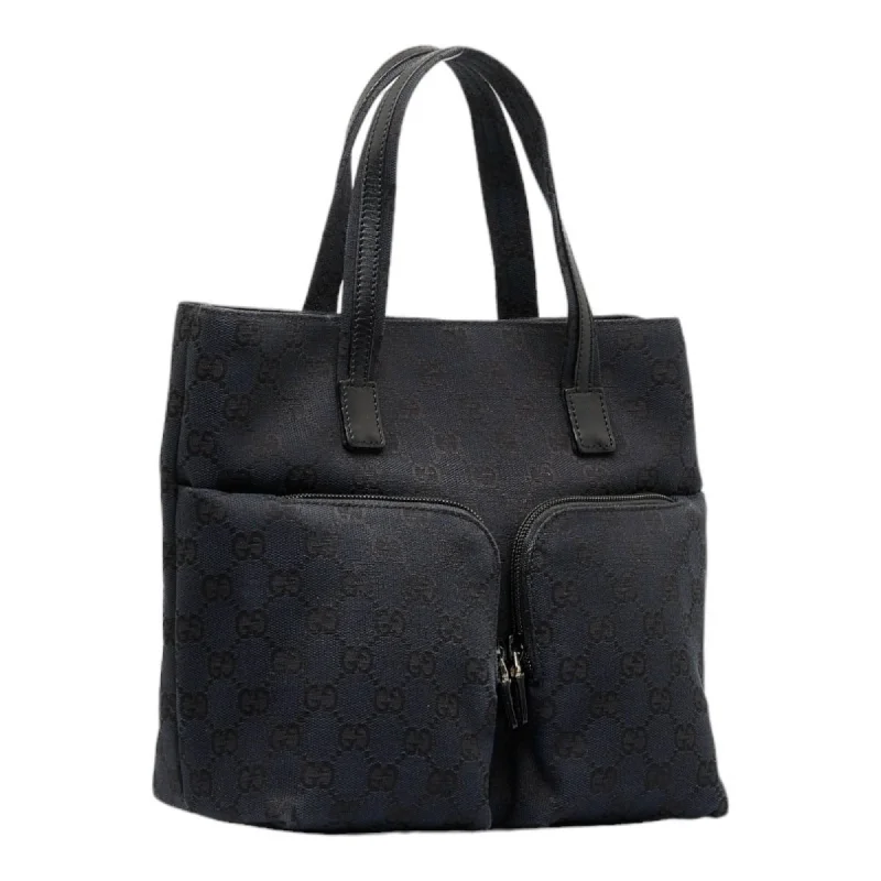 GUCCI GG canvas handbag tote bag 0021080 black leather ladies