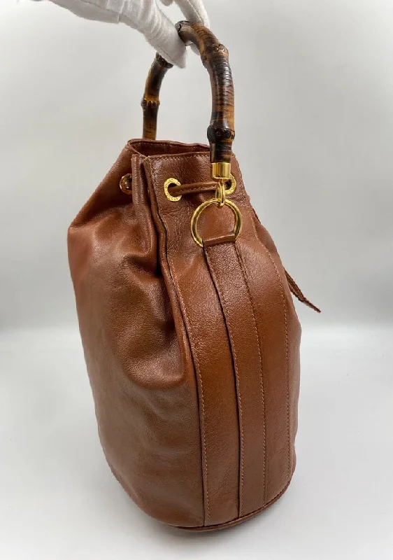 Gucci Tan Bucket Bag w Bamboo Handles