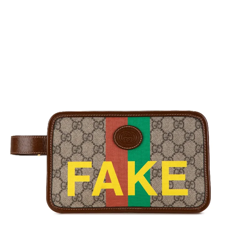 Brown Gucci GG Supreme Fake/Not Cosmetic Pouch Clutch Bag