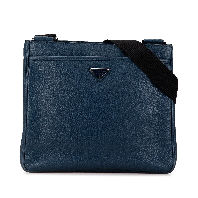 Blue Prada Vitello Daino Zip Top Crossbody