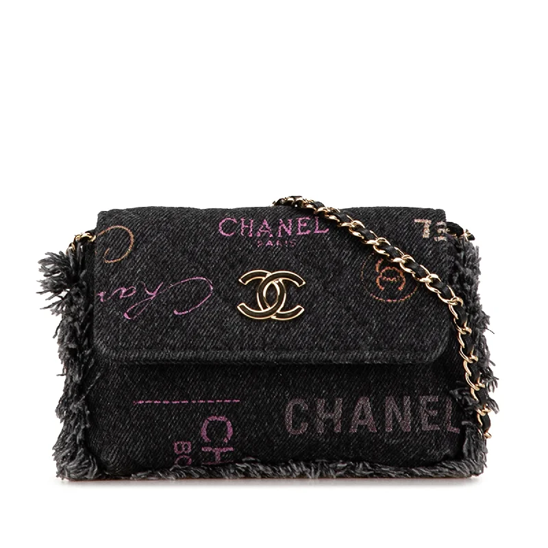 Black Chanel Denim Mood Clutch with Chain Crossbody Bag