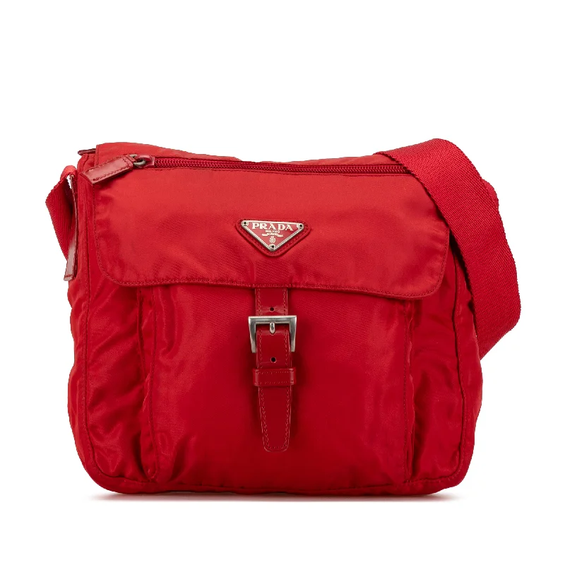 Red Prada Tessuto Zip Buckle Messenger Bag