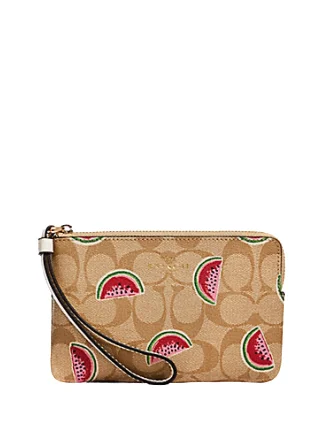 Coach Corner Zip Wristlet in Signature With Watermelon Print