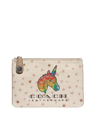 Coach Turnlock Pouch 26 With Rainbow Signature Unicorn