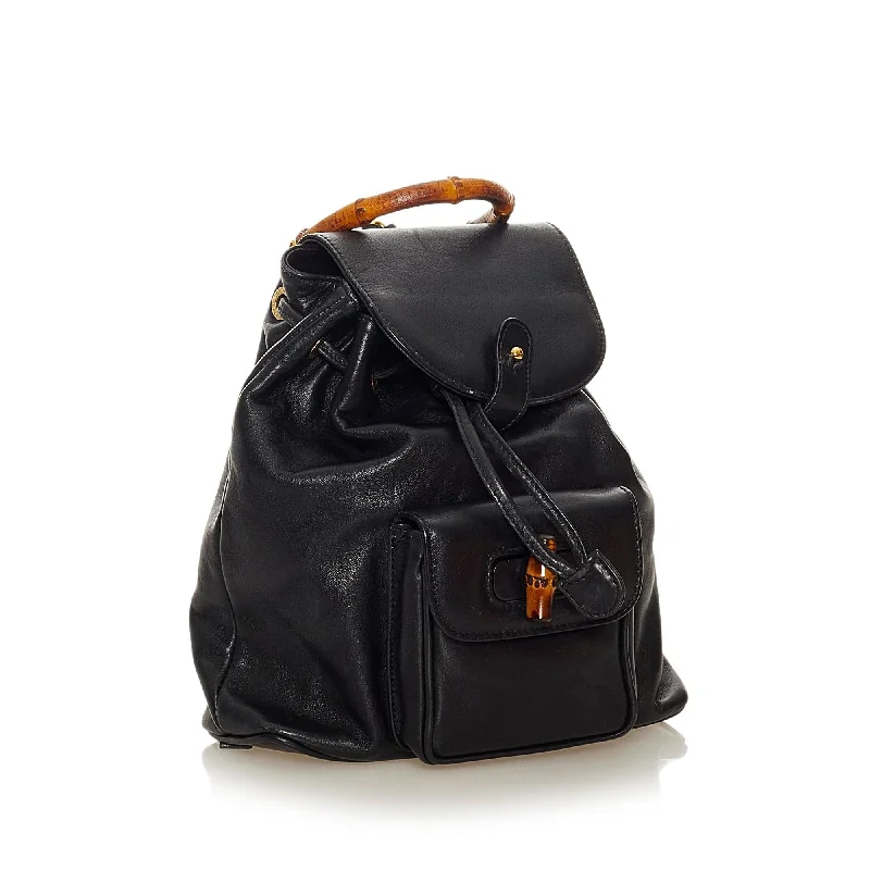 Gucci Bamboo Drawstring Leather Backpack (33985)