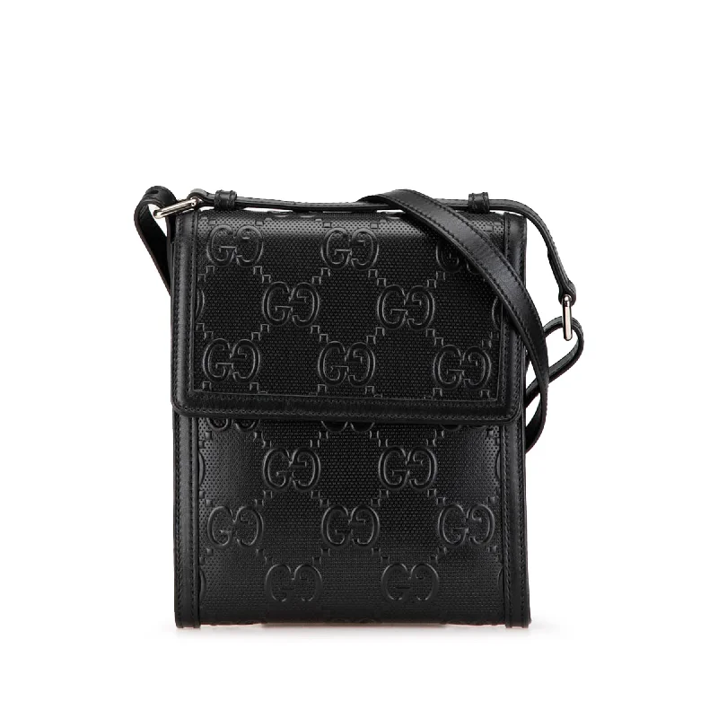 Black Gucci GG Embossed Flap Crossbody