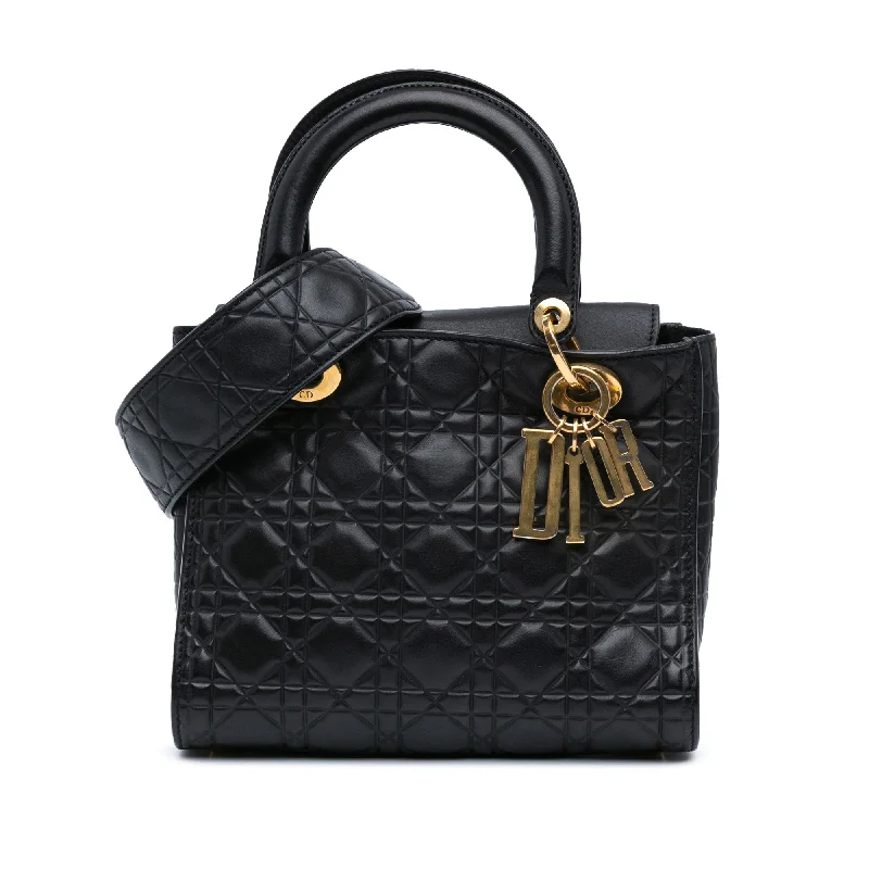 Black Dior Medium Lambskin Cannage Supple Lady Dior Satchel