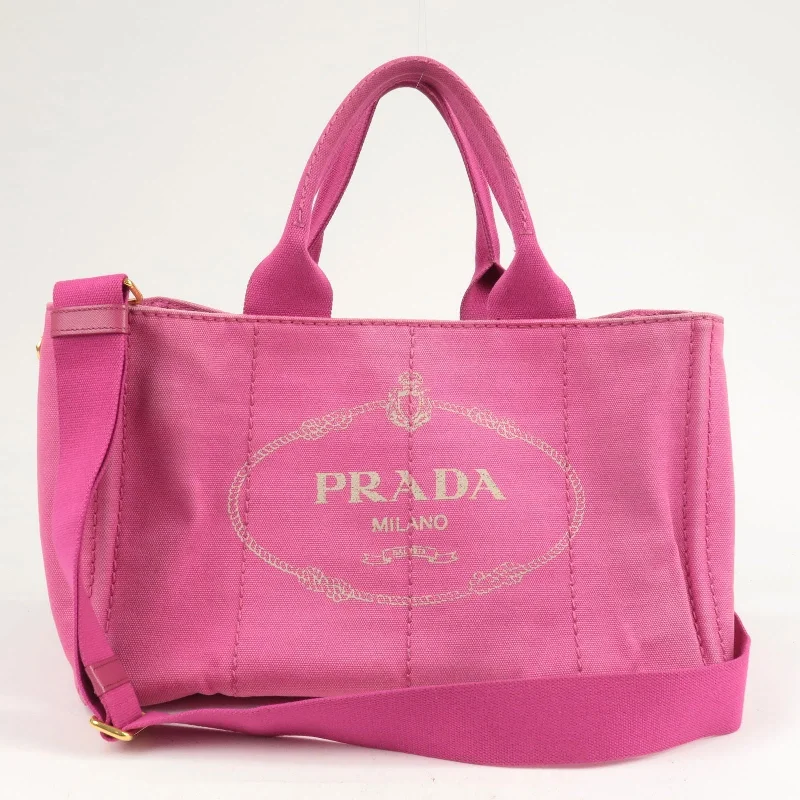 PRADA Canapa Canvas 2 Way Shoulder Bag Hand Bag Pink 1BG642