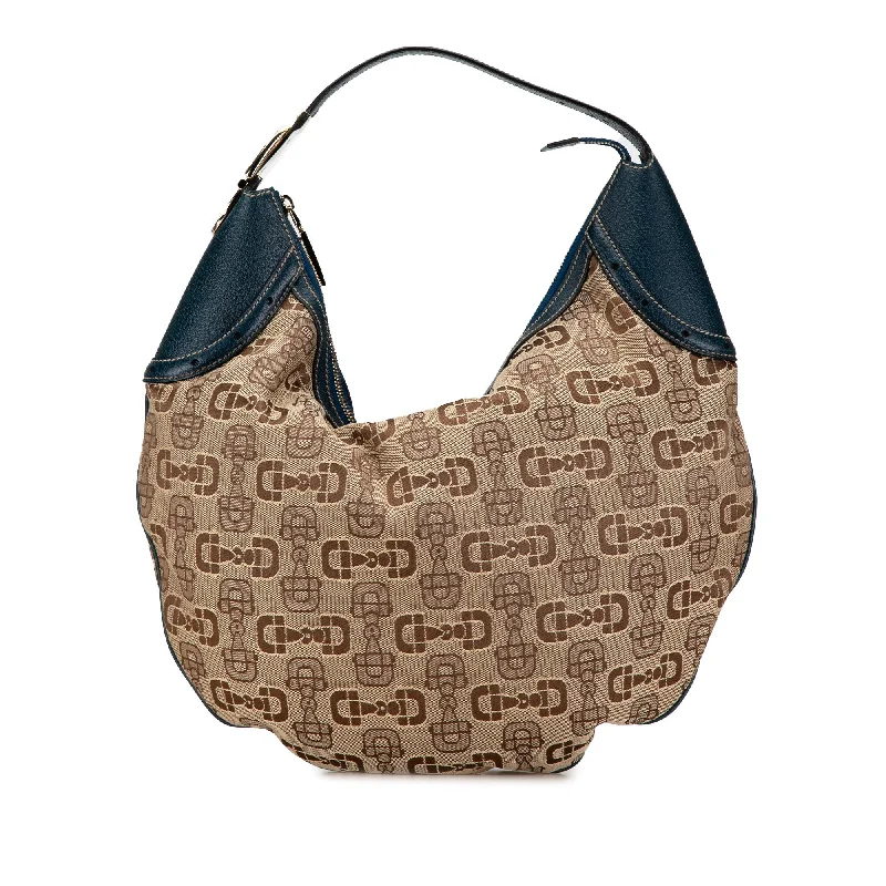 Brown Gucci Horsebit Canvas Glam Hobo