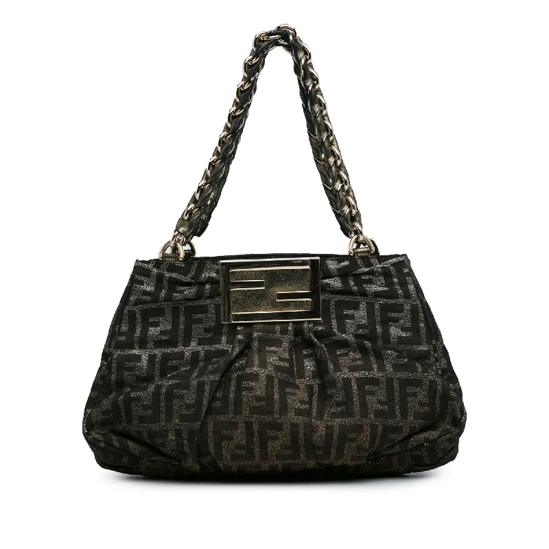 Brown Fendi Small Zucca Metallic Canvas Mia Shoulder Bag