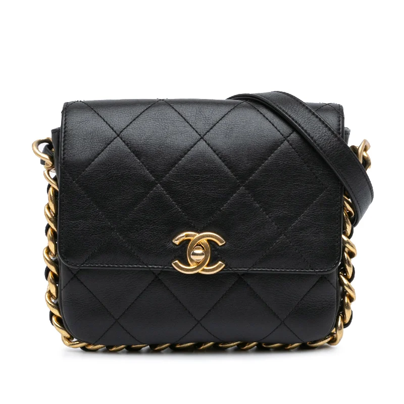 Black Chanel Small Quilted Calfskin Framing Chain Flap Crossbody Bag