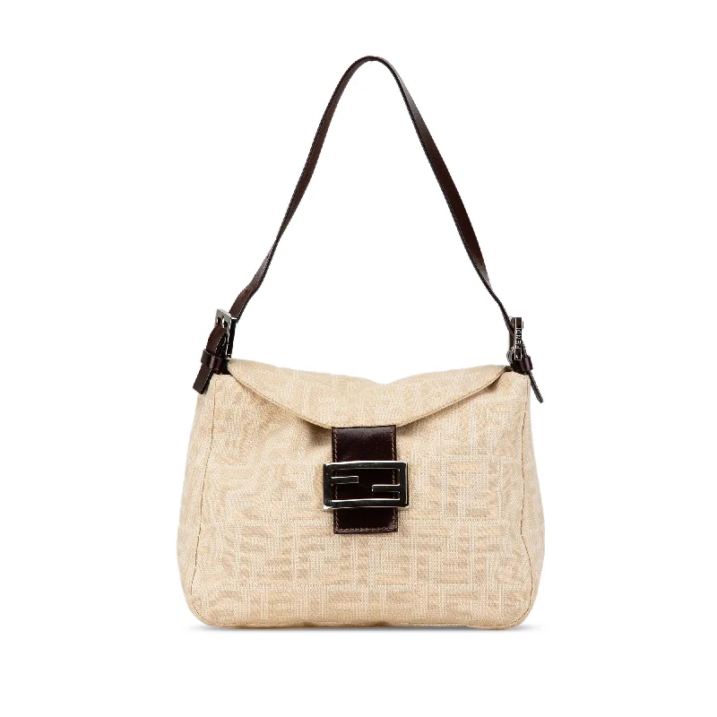 Beige Fendi Zucca Canvas Double Flap Mamma Shoulder Bag