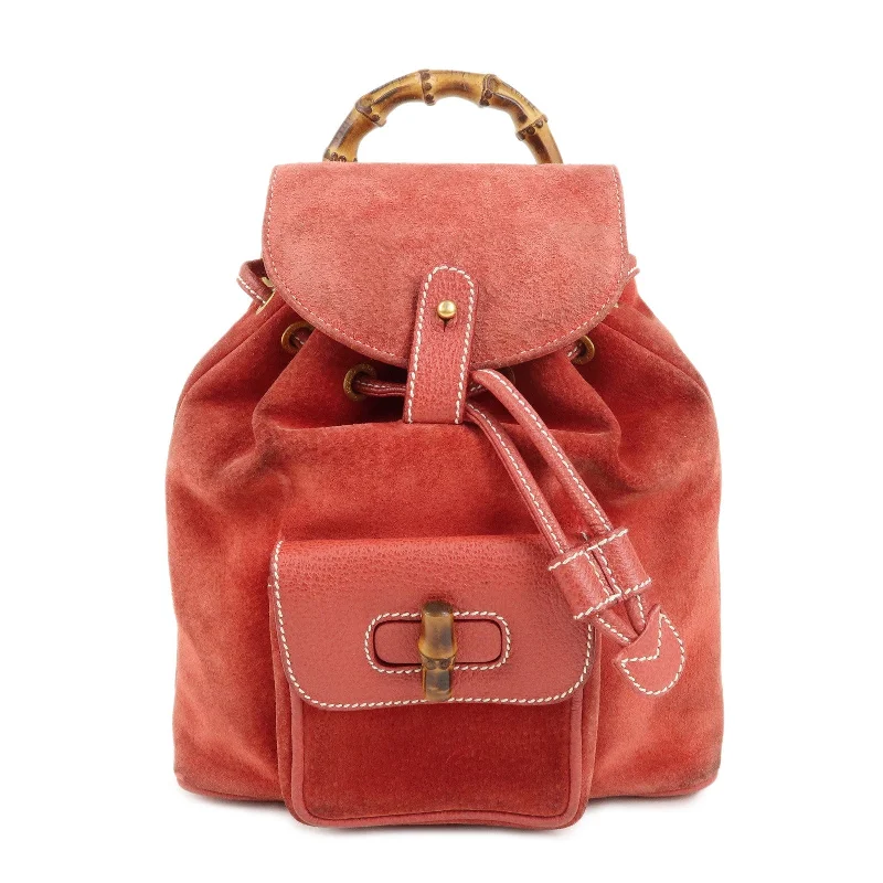 GUCCI Bamboo Leather Backpack Mini Ruck Sack Bag Red 003.1705