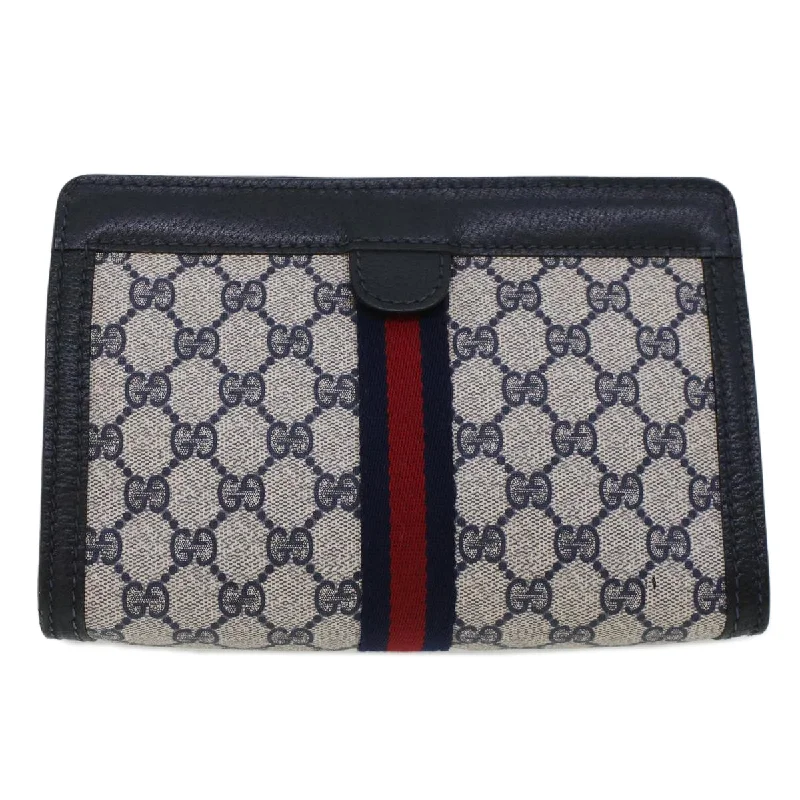 GUCCI GG Canvas Sherry Line Clutch Bag Gray Red Navy 64.014.2125.23  44752