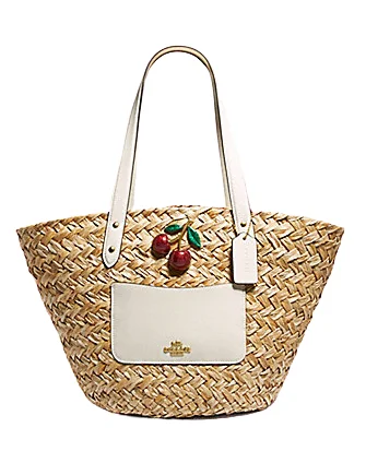 Coach Straw Basket Tote With Cherry