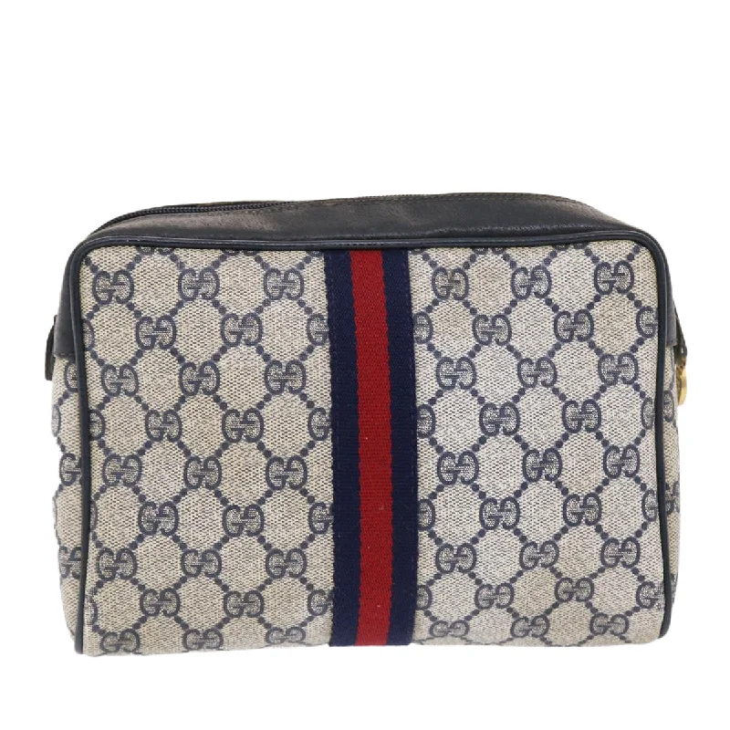 GUCCI GG Canvas Sherry Line Clutch Bag Gray Red Navy 14�E014�E3553  tb799