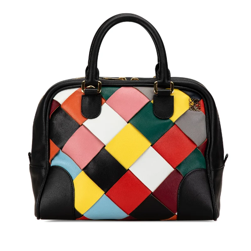 Black LOEWE Medium Multicolor Woven Leather Amazona 75 Satchel