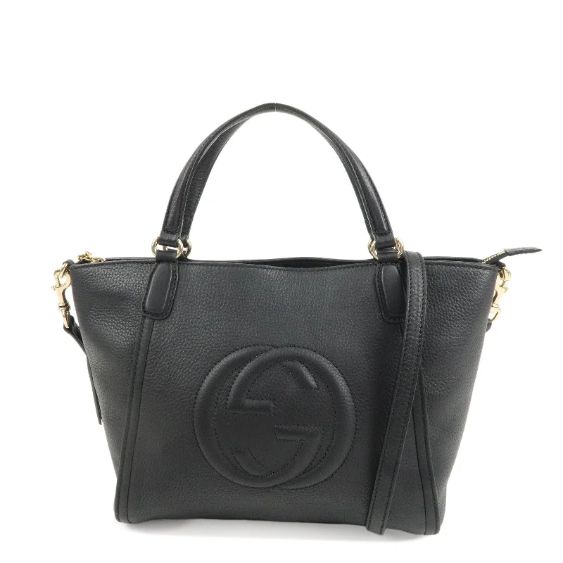 GUCCI SOHO Leather 2Way Tote Bag Shoulder Bag Black 369176