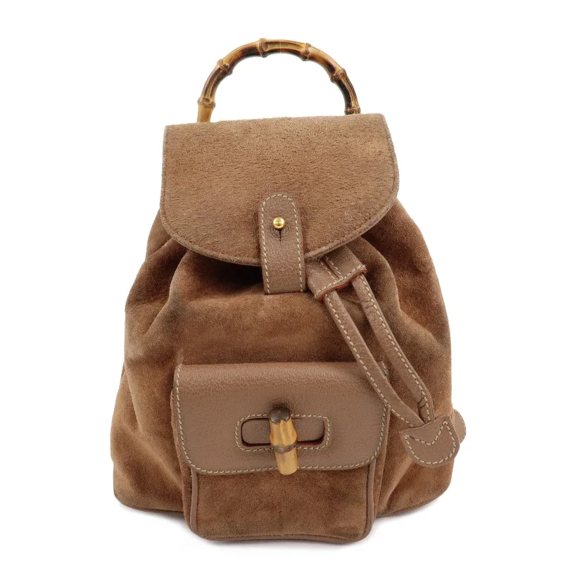 GUCCI Bamboo Suede Leather Back Pack Ruck Sack Brown 003.3444.0030