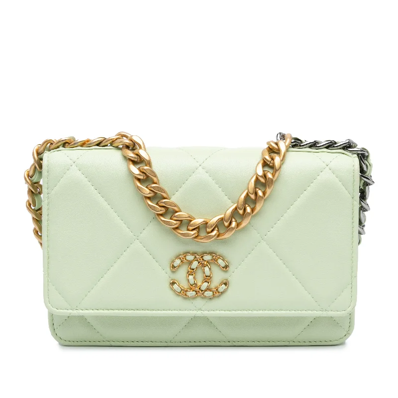 Green Chanel Quilted Lambskin 19 Wallet on Chain Satchel