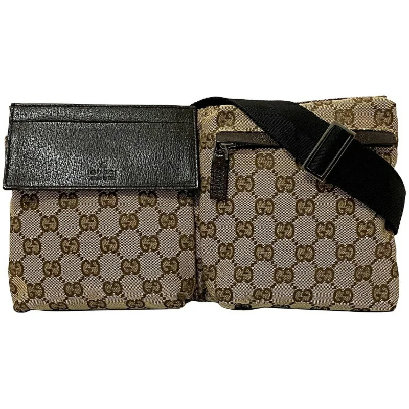 Gucci Body Bag Beige Brown GG Canvas 28566 002058 Waist Pouch Leather Gucci Belt Velcro Women's Men's Unisex