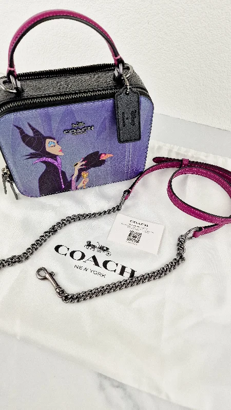 Disney x Coach Box Crossbody With Maleficent Motif Lunchbox Bag Purple Leather Villains - Coach CC376