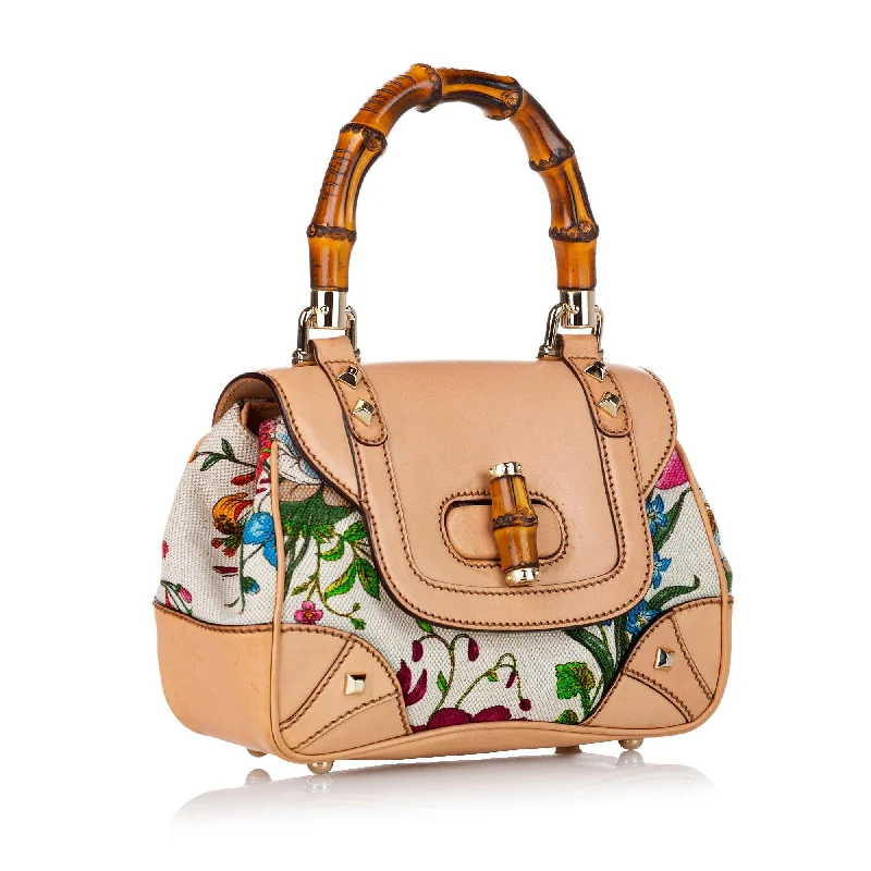 Gucci Bamboo Flora Nailhead Canvas Handbag (30469)