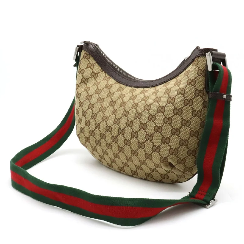 GUCCI GG Canvas Sherry Line Shoulder Bag Leather Khaki Beige Brown Dark Green Red 181092