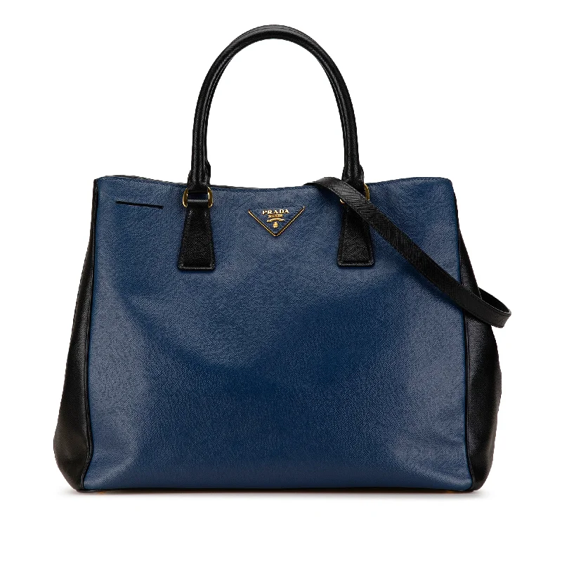 Blue Prada Medium Saffiano Lux Bicolor Galleria Satchel