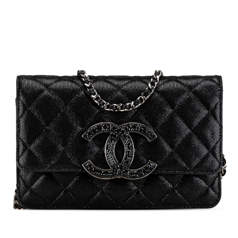 Black Chanel Iridescent Caviar Crystal CC Wallet On Chain Crossbody Bag