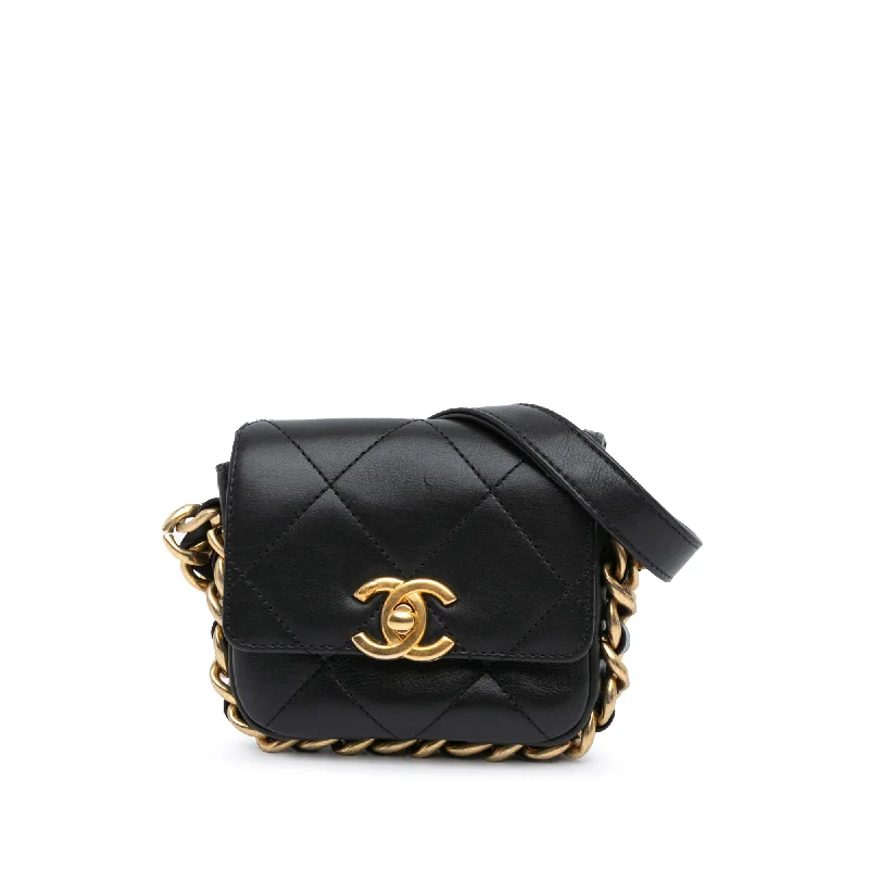 Black Chanel Mini Quilted Calfskin Framing Chain Flap Crossbody Bag