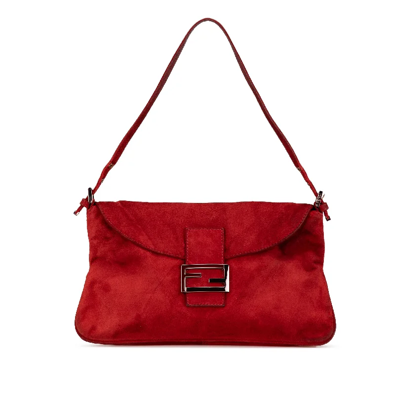 Red Fendi Suede Double Flap Shoulder Bag