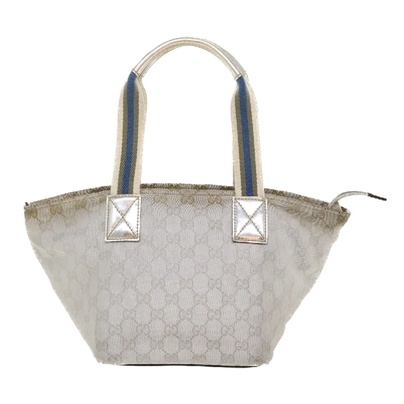 GUCCI GG Canvas Sherry Line Tote Bag Silver Blue gray 131223  yt974