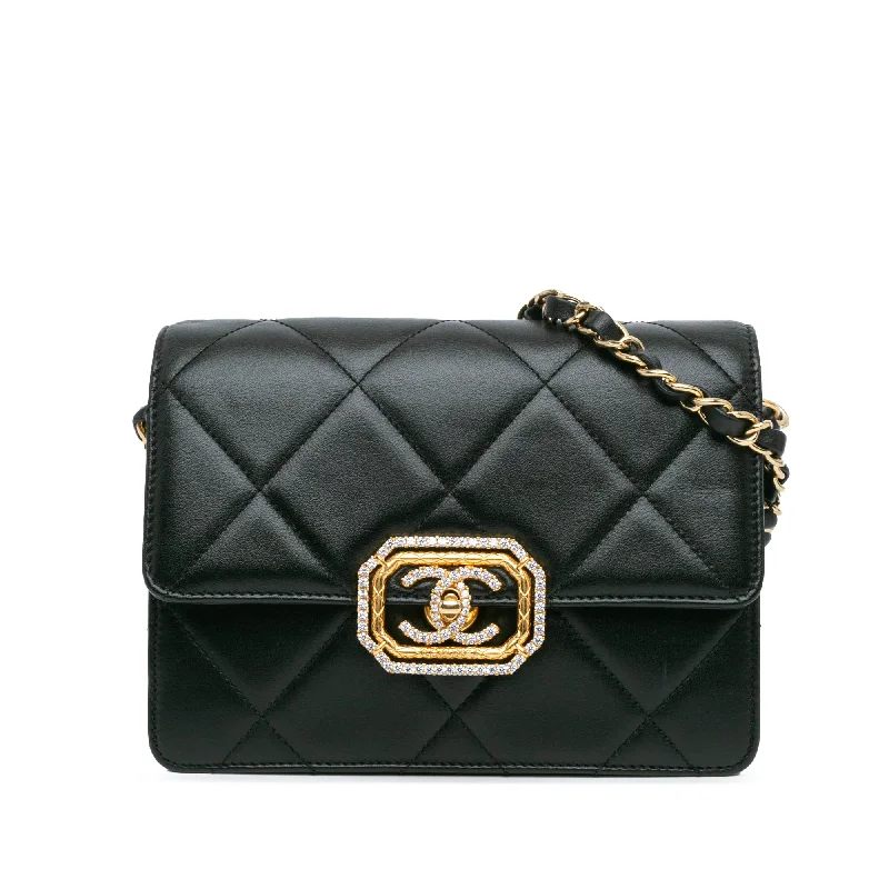 Black Chanel Quilted Lambskin Octagonal Buckle Crossbody