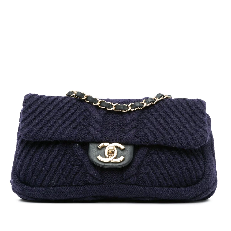 Blue Chanel Small Paris Hamburg Cable Knit Flap Shoulder Bag