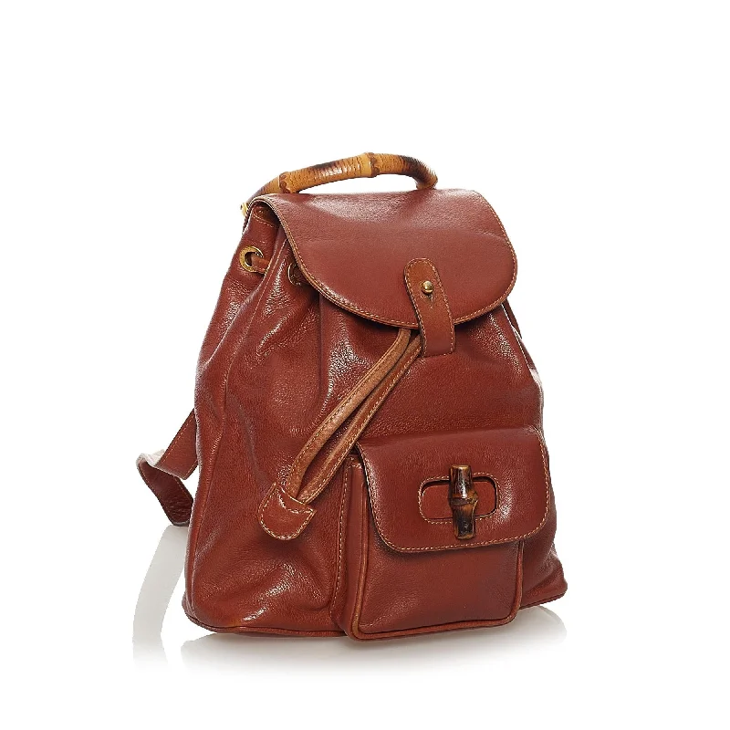 Gucci Bamboo Drawstring Leather Backpack (34099)