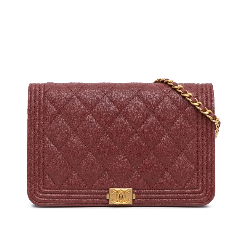 Red Chanel Quilted Caviar Boy Wallet on Chain Crossbody Bag