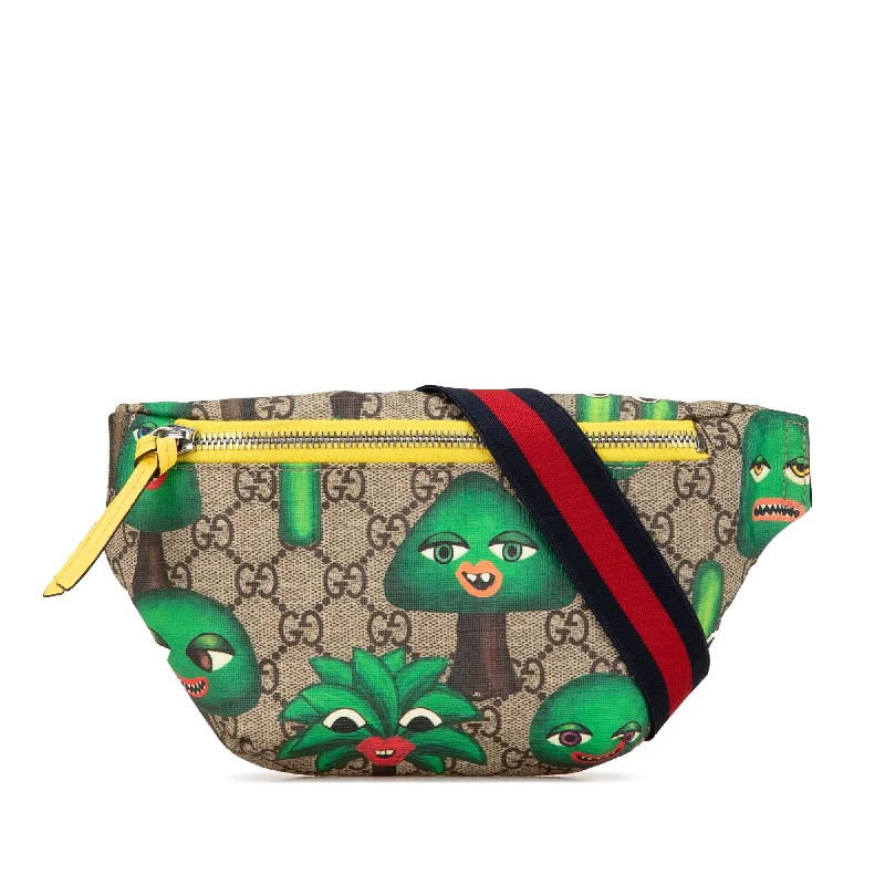 Brown Gucci GG Supreme Smiling Plants Kids Belt Bag