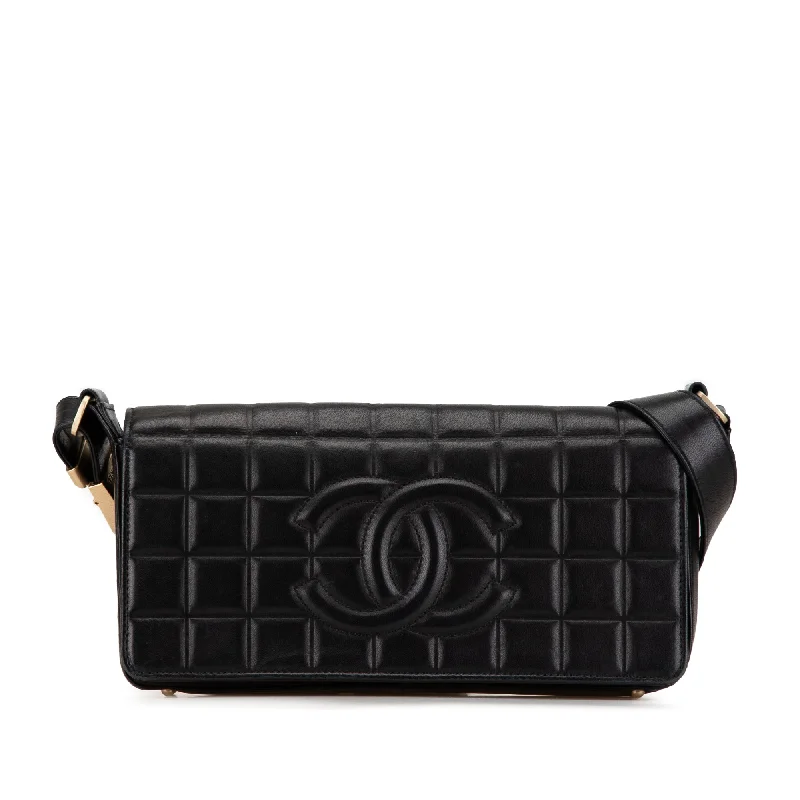 Black Chanel CC Chocolate Bar Lambskin Flap Shoulder Bag