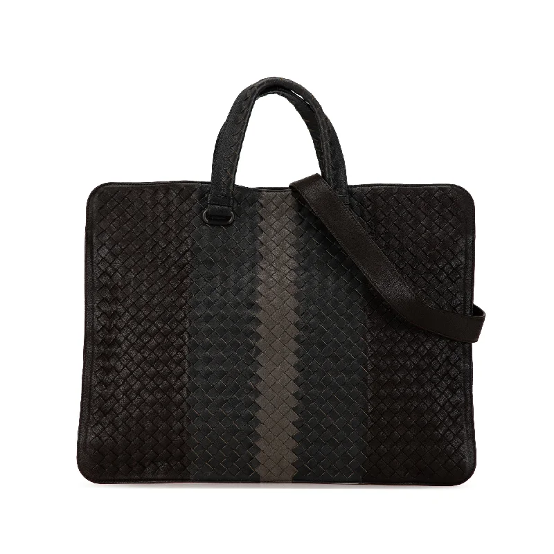 Black Bottega Veneta Intrecciato Nappa Club Fume Briefcase Business Bag