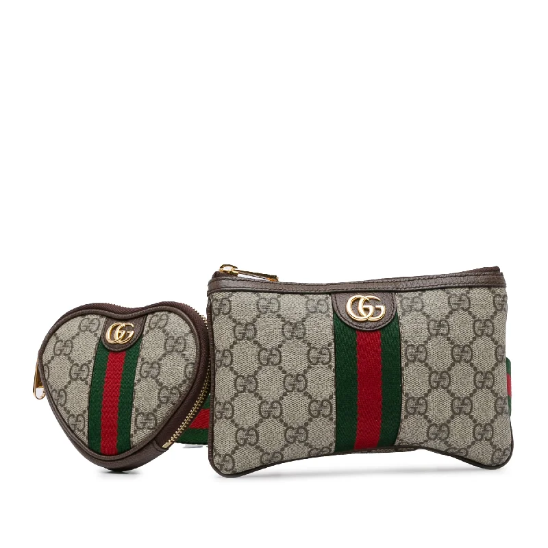 Brown Gucci GG Supreme Ophidia Heart Belt Bag