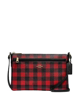 Coach East West Buffalo Plaid Print Crossbody Bag With Pop Up Pouch