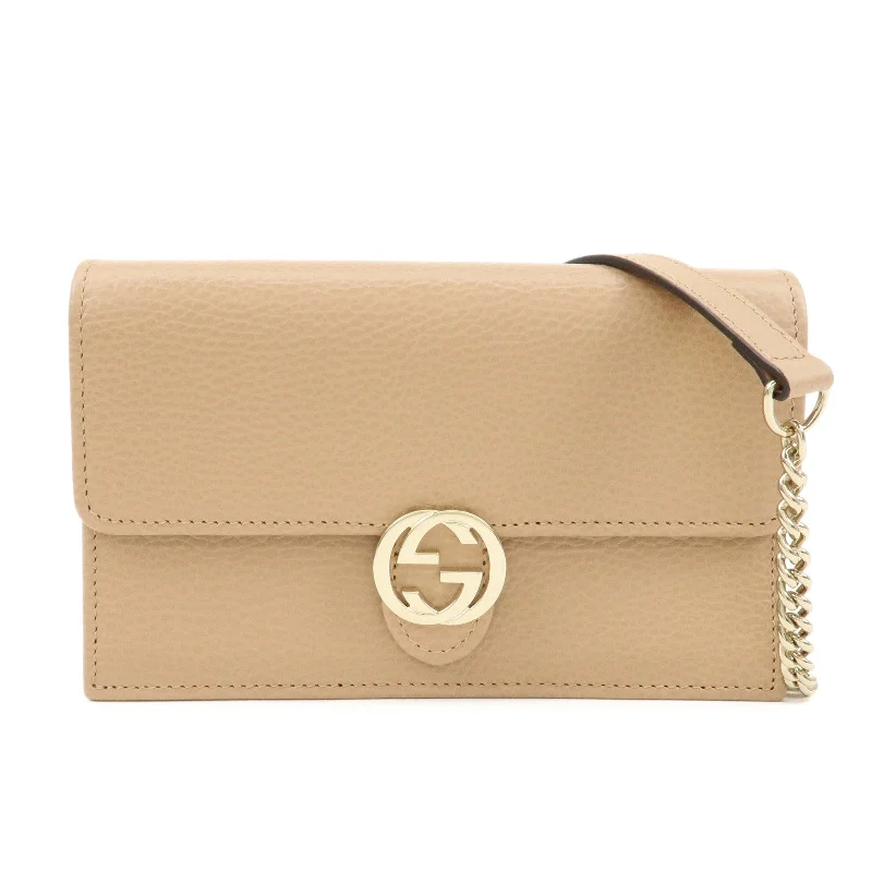 GUCCI Interlocking G Leather Chain Shoulder Wallet Beige 615523