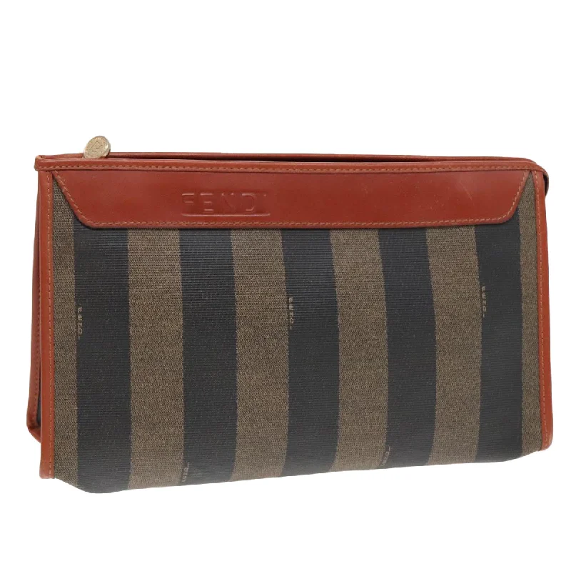 FENDI Pecan Canvas Clutch Bag Black Brown gold  ep5609