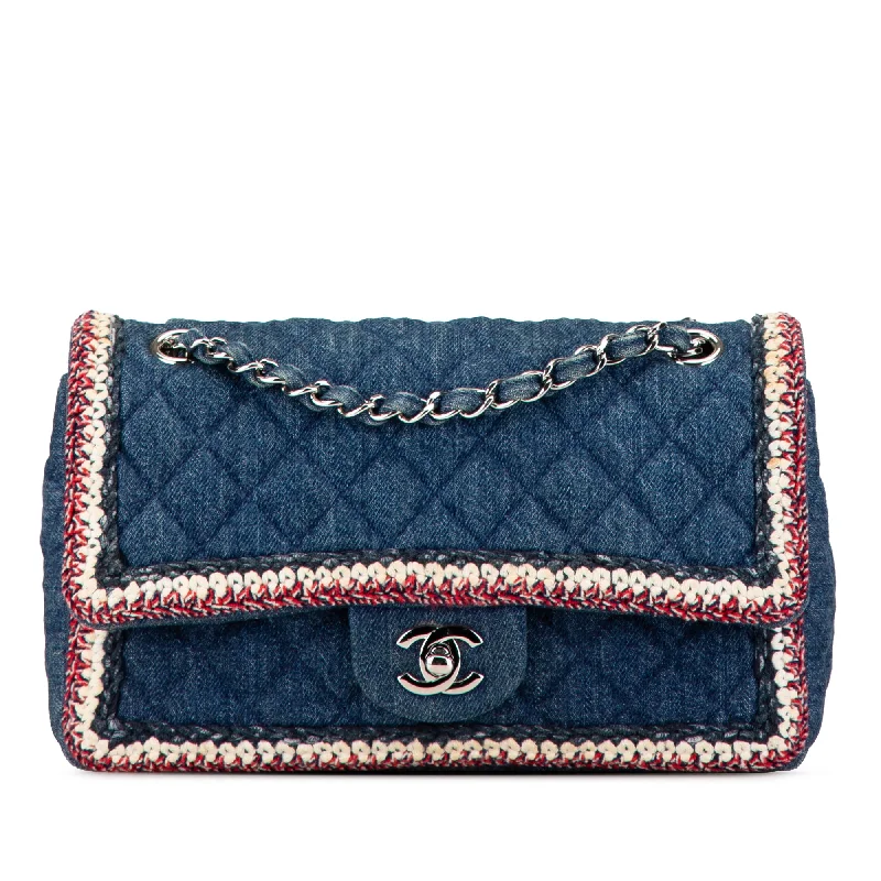 Blue Chanel Medium Denim Braided Flap Shoulder Bag