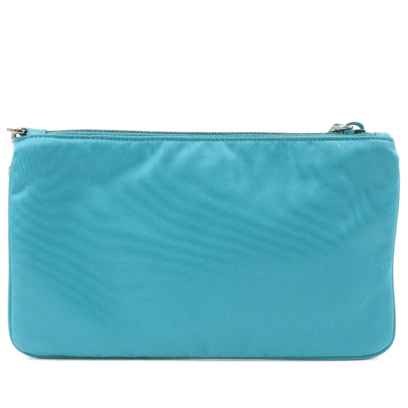 PRADA Logo Nylon Leather Clutch Bag Pouch Turquoise 1NH545