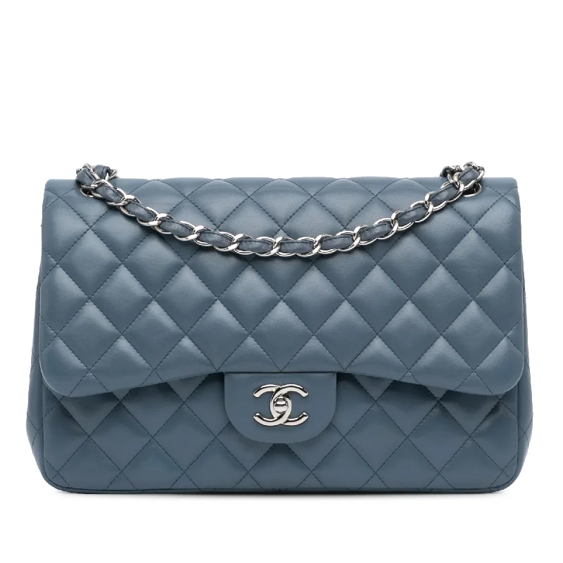 Blue Chanel Jumbo Classic Lambskin Double Flap Shoulder Bag