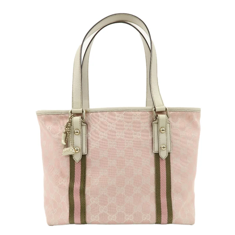 GUCCI Sherry GG Canvas Leather Tote Bag Pink Ivory 137396