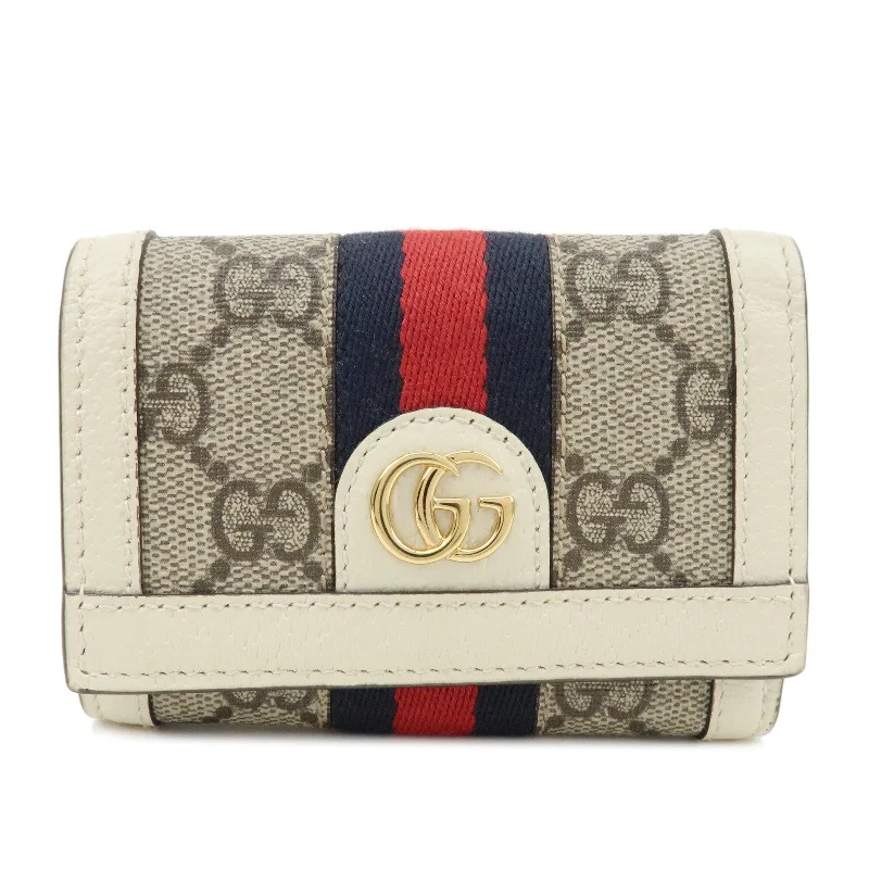 GUCCI Ophidia GG Supreme Leather Trifold Wallet Beige Ivory 644334