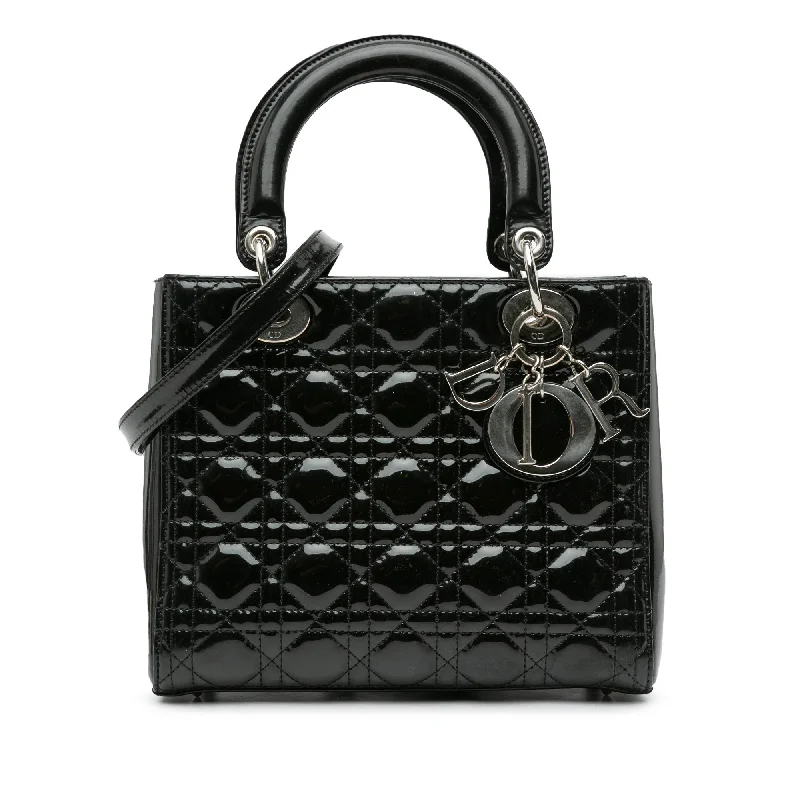 Black Dior Medium Patent Cannage Lady Dior Satchel